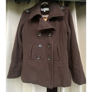 Steve Madden Wool Blend Coat Size XL Double Breasted Brown Hand Pockets‎